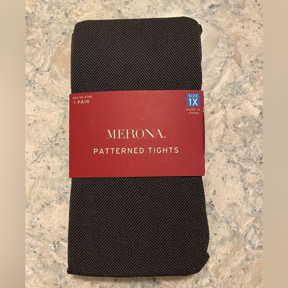 Merona Black-Gray Herringbone Patterned Tights